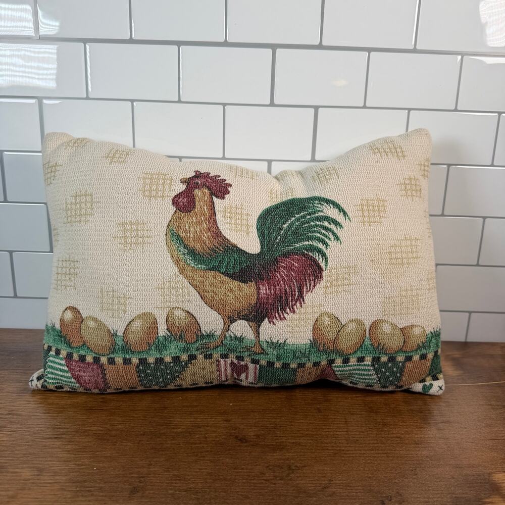 Handmade Woven Country Rooster Farmhouse Accent Throw Pillow